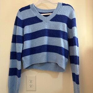 Blue Striped V-Neck Sweater